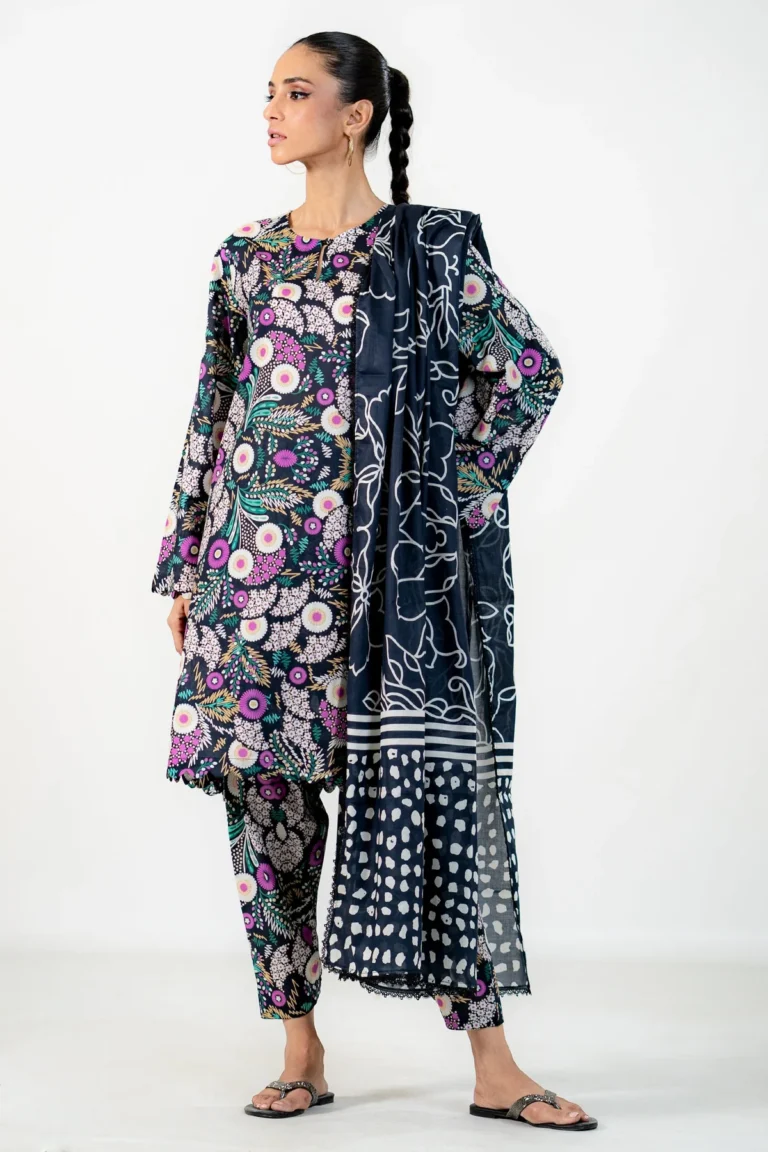Unstitched Printed Lawn 3Pc - EGO Merriment