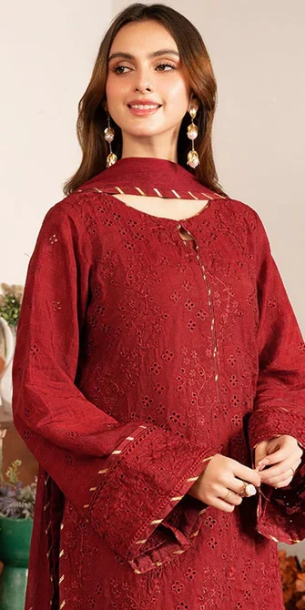 Maroon Luxury Embroidered 3Pc Lawn Suit - Merakish