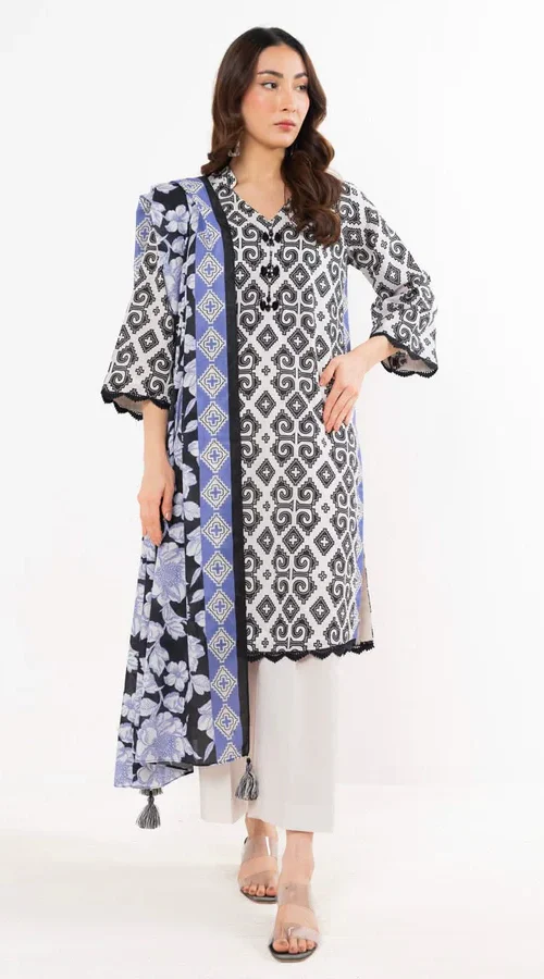 Unstitched Printed Lawn 3Pc - Alkaram (07)